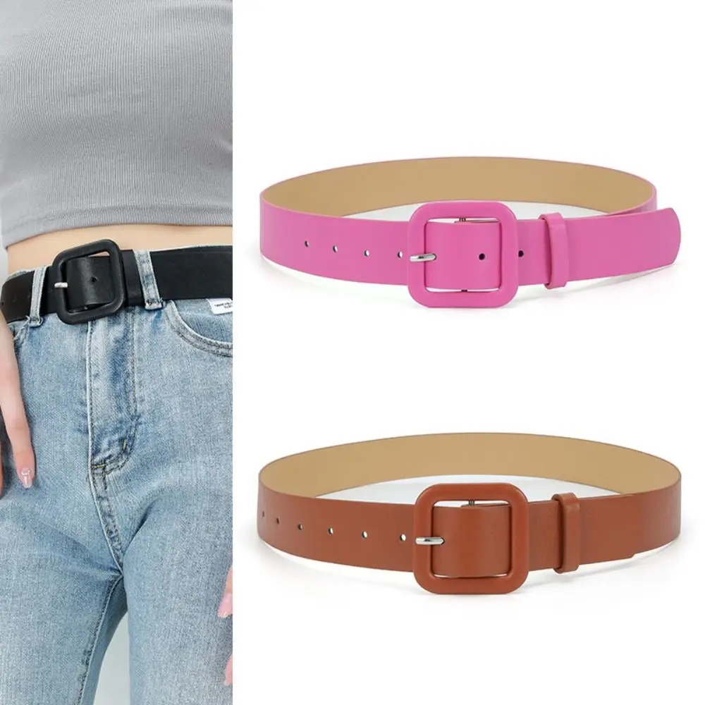 Luxury Design Casual Candy Color Leather Belt Thin Waist Strap Trouser Dress Belts Square Buckle Waistband