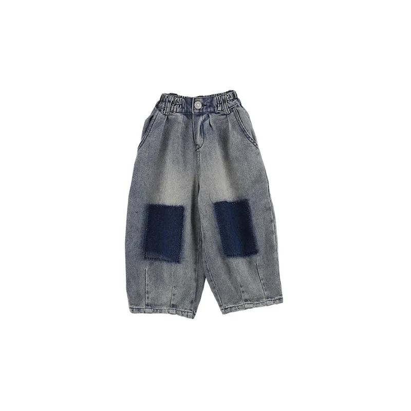 Korean style fashion patchwork jeans Boys fashion loose Sand washing denim pants 1-7Y