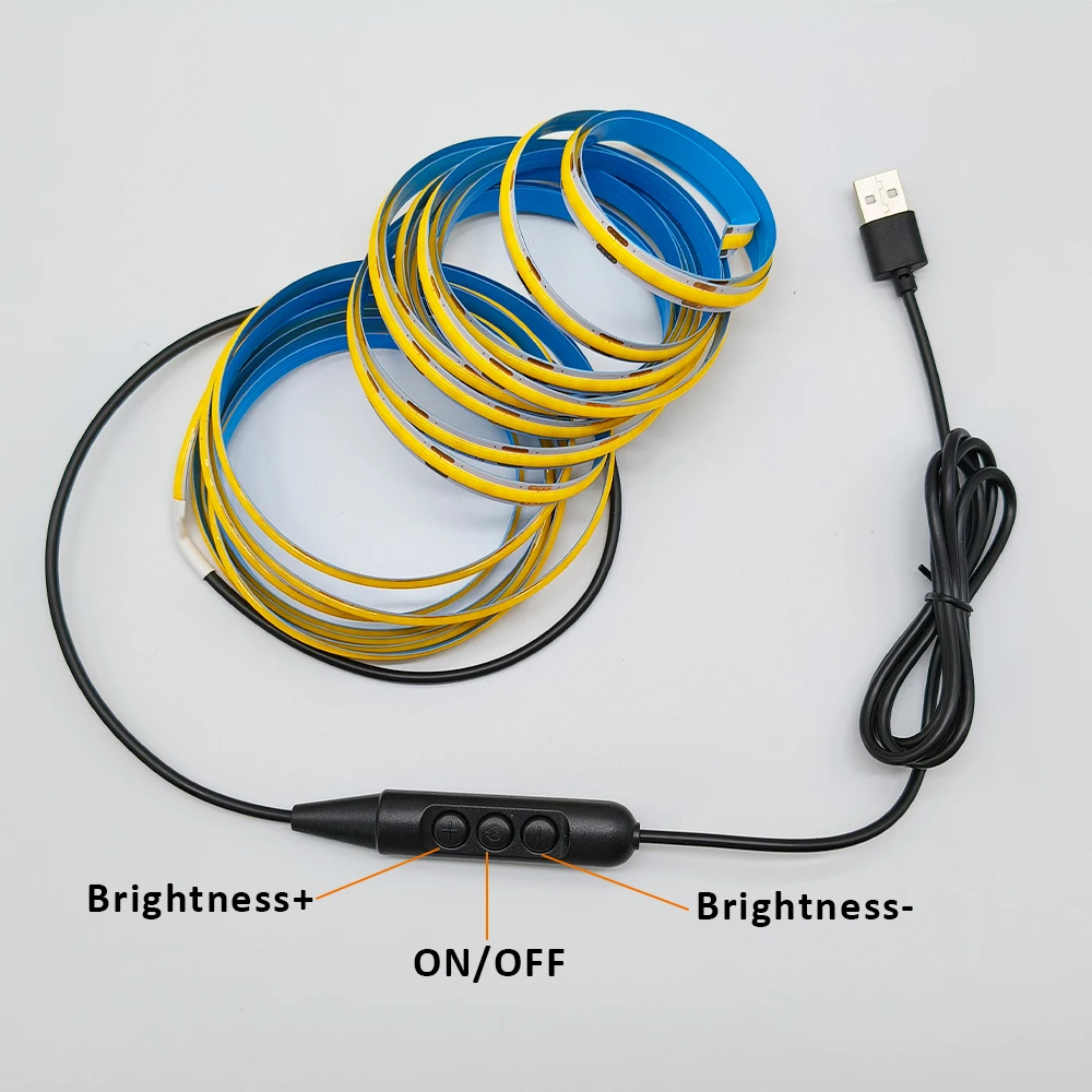 5V USB 320leds/m COB LED 스트립 라이트 1M 2M 3M WW CW NW 조절 가능한 ON/OFF 스위치 TV 백라이트 캐비닛 조명