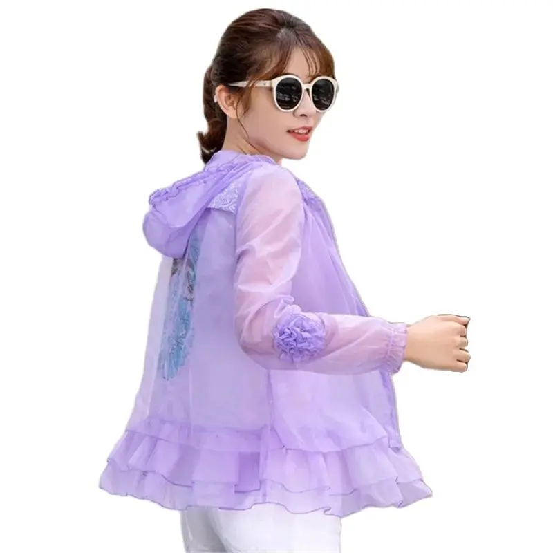 

Новая летняя тонкая женская Солнцезащитная куртка с принтом, свободная уличная дышащая женская короткая пляжная куртка с длинным рукавом и капюшоном