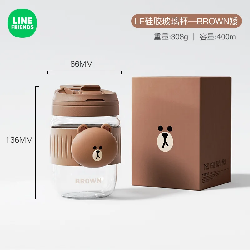 Cute Kawaii Bear Cartoon Water Glass Cup with Straw & Lid - Peachymart