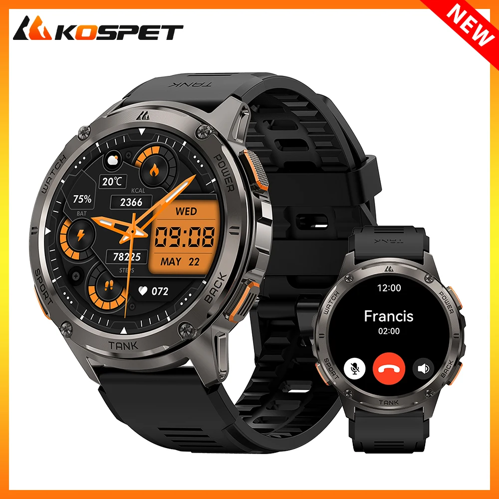 2024 NEW KOSPET TANK T3 Smartwatches For Men Military Smart Watches Women Rugged AOD AMOLED Fitness Waterproof Electronic Watch