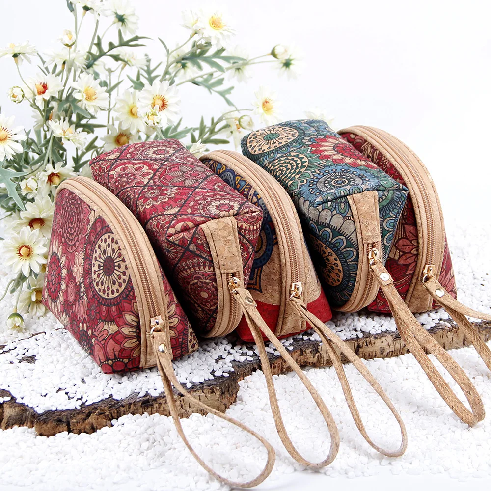 

DHL50pcs Coin Change Cork Floral Geometry Printing Multifunctional Portable Half Moon Short Wallet