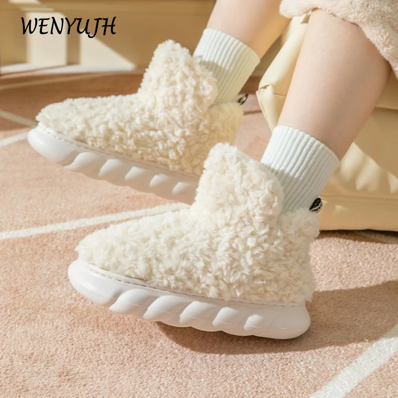 Botas cálidas de invierno para mujer, botas de nieve peludas para mujer, algodón con plataforma superior alta, para uso exterior| -