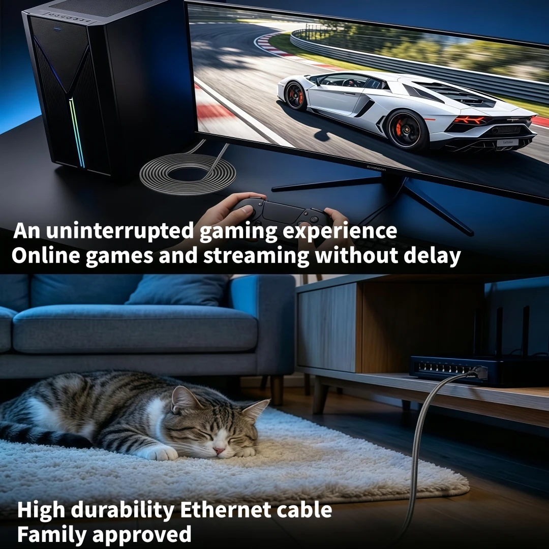 High-Speed Flat CAT 8 Nylon Braided Ethernet Cable - 40Gbps, 2000MHz