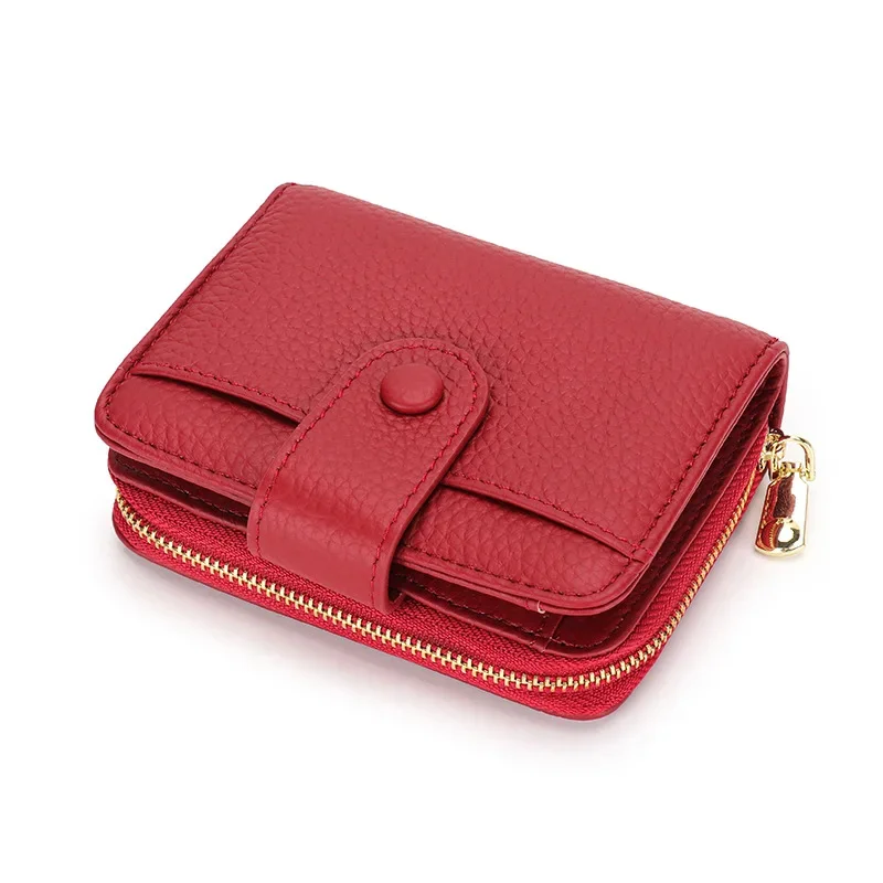 

Credit Card Holder for Women Cow Leather Ladies Female Cardholder s Accordion Purse Bag Luxury Zipper Around Wallet