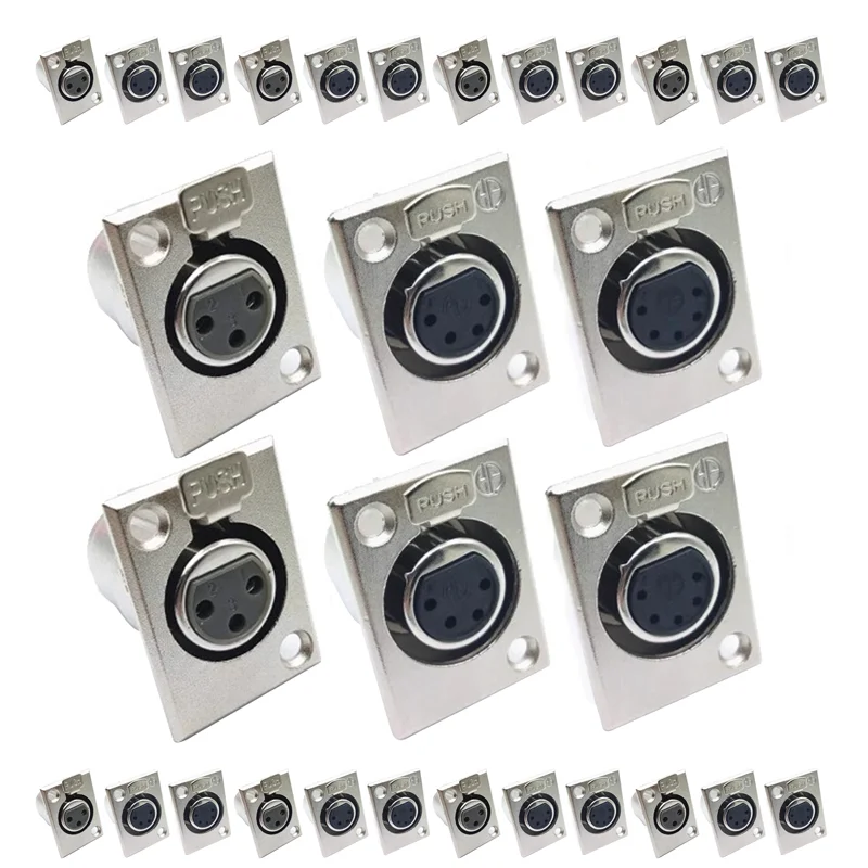 

5/20/100PCS 3 4 5Pin XLR Connector male Female Jack Socket Panel Mounted Type Chassis Square Shape Metal