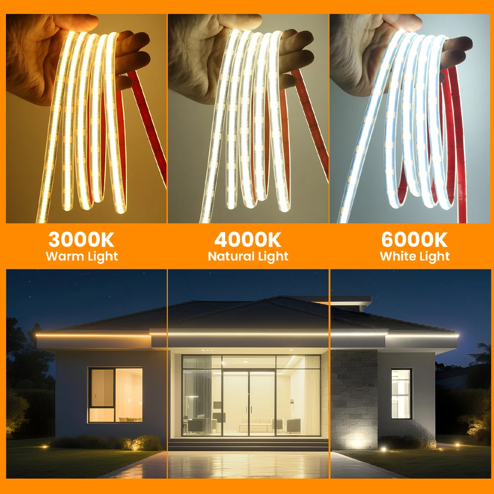 12V 24V COB LED 스트립 조명 3000K 4000K 6000K 2PIN 와이어/DC 플러그 320LEDs/M IP68 방수 블랙 PCB 유연 테이프 주방 장식