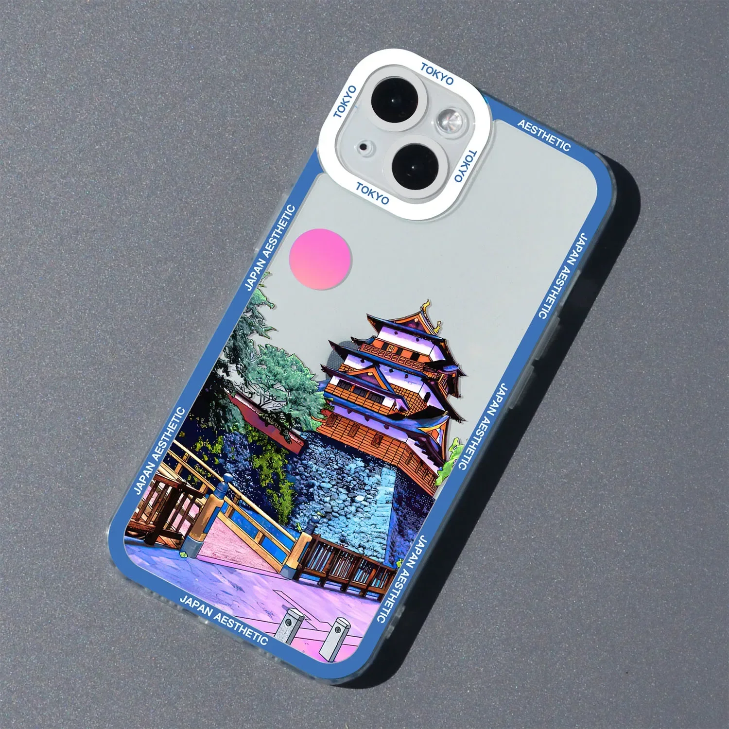 Japanese Anime Scenery Clear Phone Case with Cartoon Architecture Design