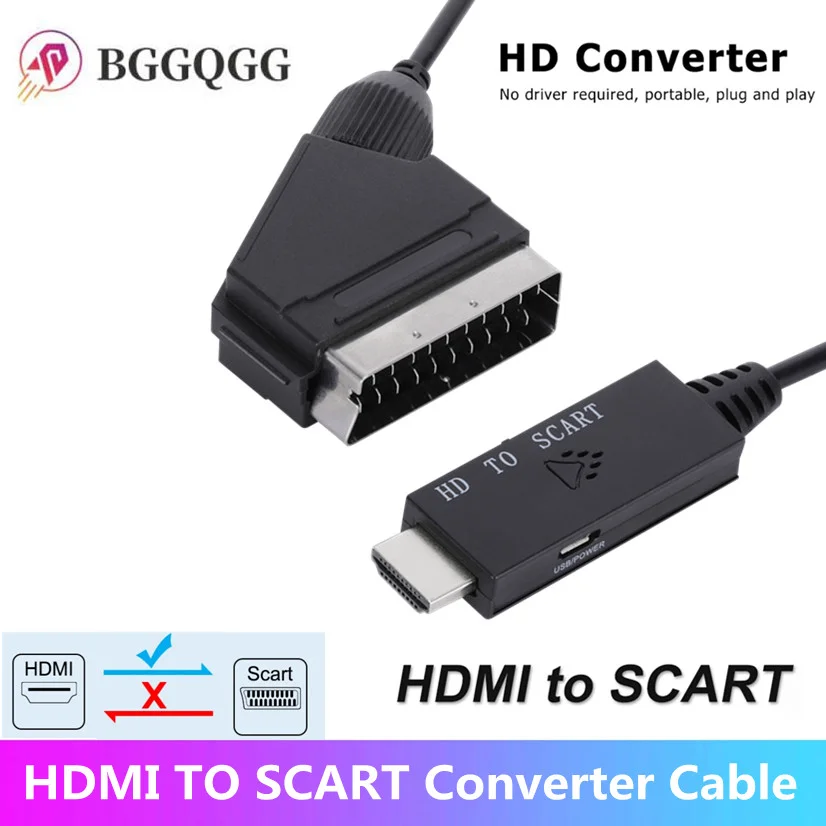 Cavo Adattatore Da 1M Compatibile Con Hdmi A Scart Convertitore Audio Video Di Lusso Pal/Ntsc Per Convertitore Di Segnale Di Alta Qualità Hd Tv Dvd Bo