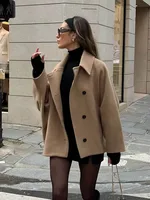 HH femmes automne hiver veste courte ample revers manches longues poche simple boutonnage décoration veste décontractée femme haut rigide 4