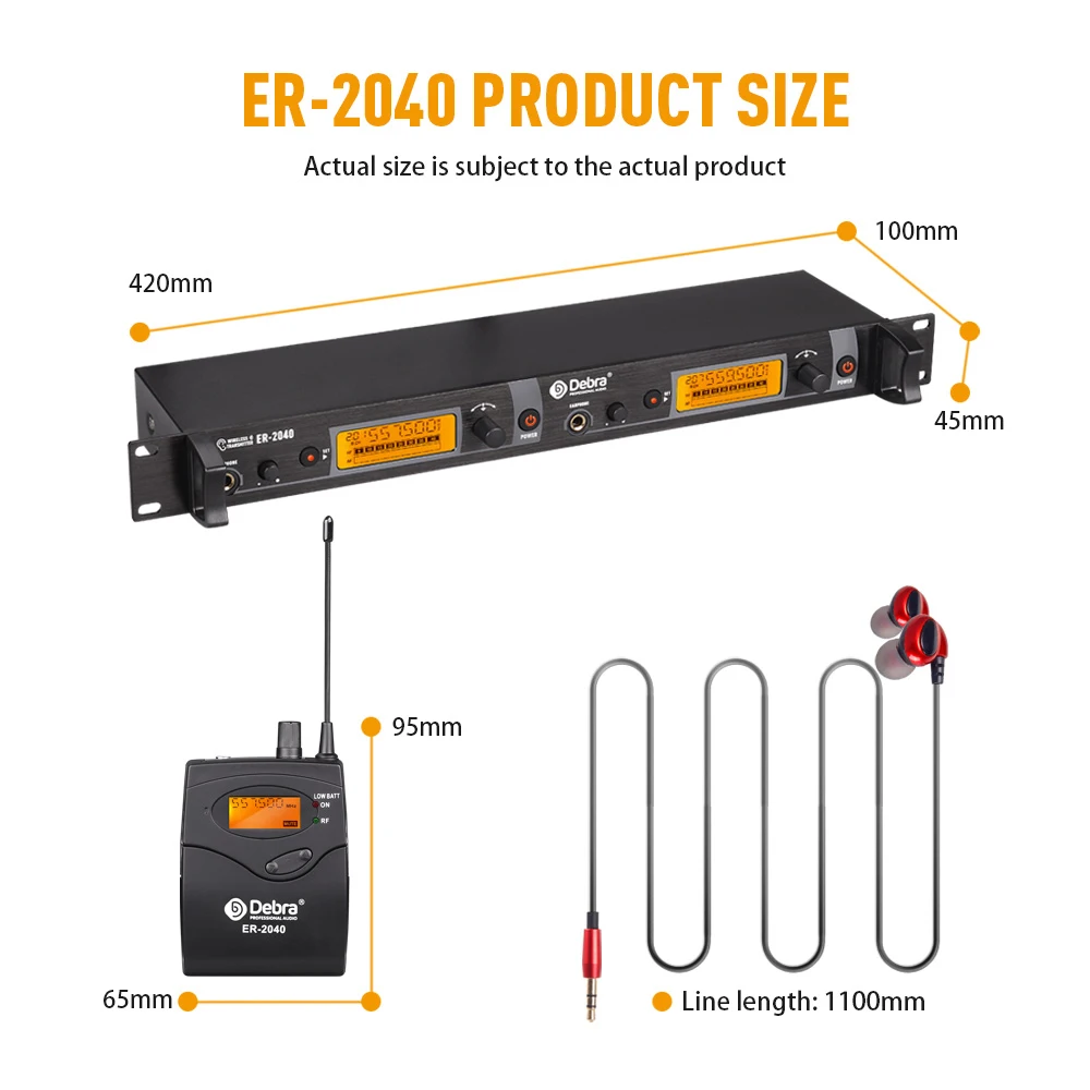 Debra UHF IEM In-Ear Wireless Monitor System ER-2040 with Receiving Distance180m for Stage Performance, Outdoor Singing wireless in ear monitor