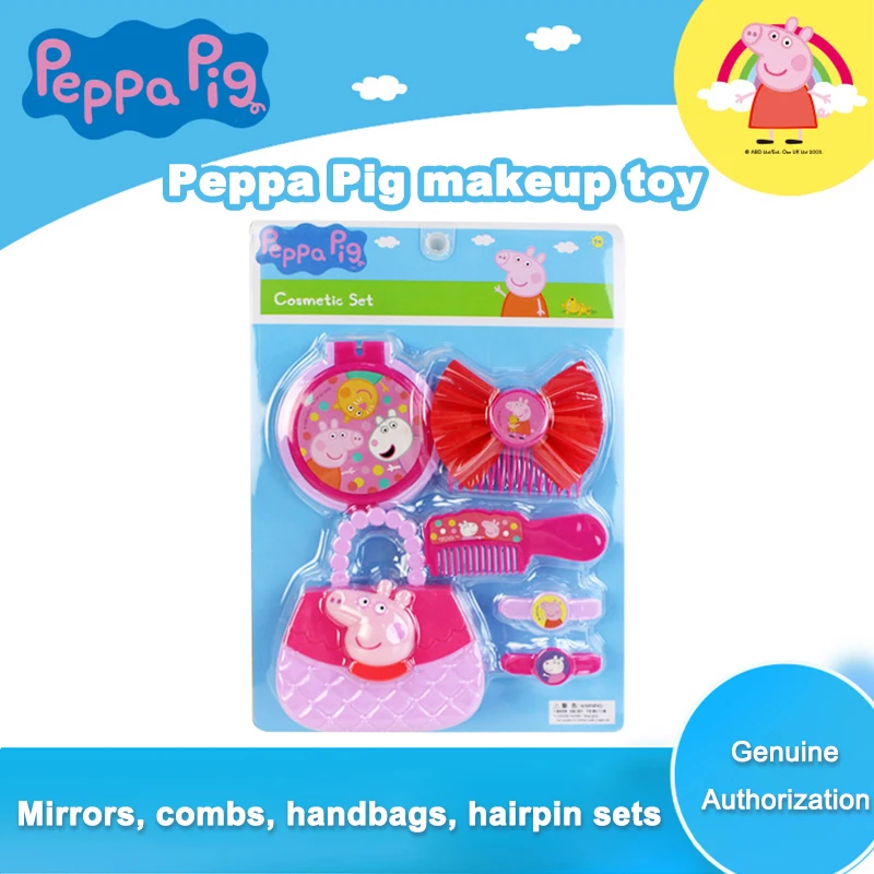 Makeup Toy Peppa Pig Kids Emulation Makeup Toy Set Playing House Simulation Tools Handbag Mirror Hairpin Hair Comb Girl Gift
