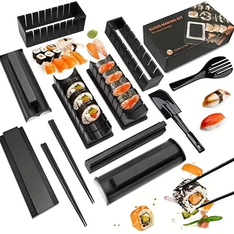 Sushi Making Kit Sushi Maker 10 Pcs Plastic Premium set Tool Set Rice Roll Mold Shapes Festival gifts 1 Set