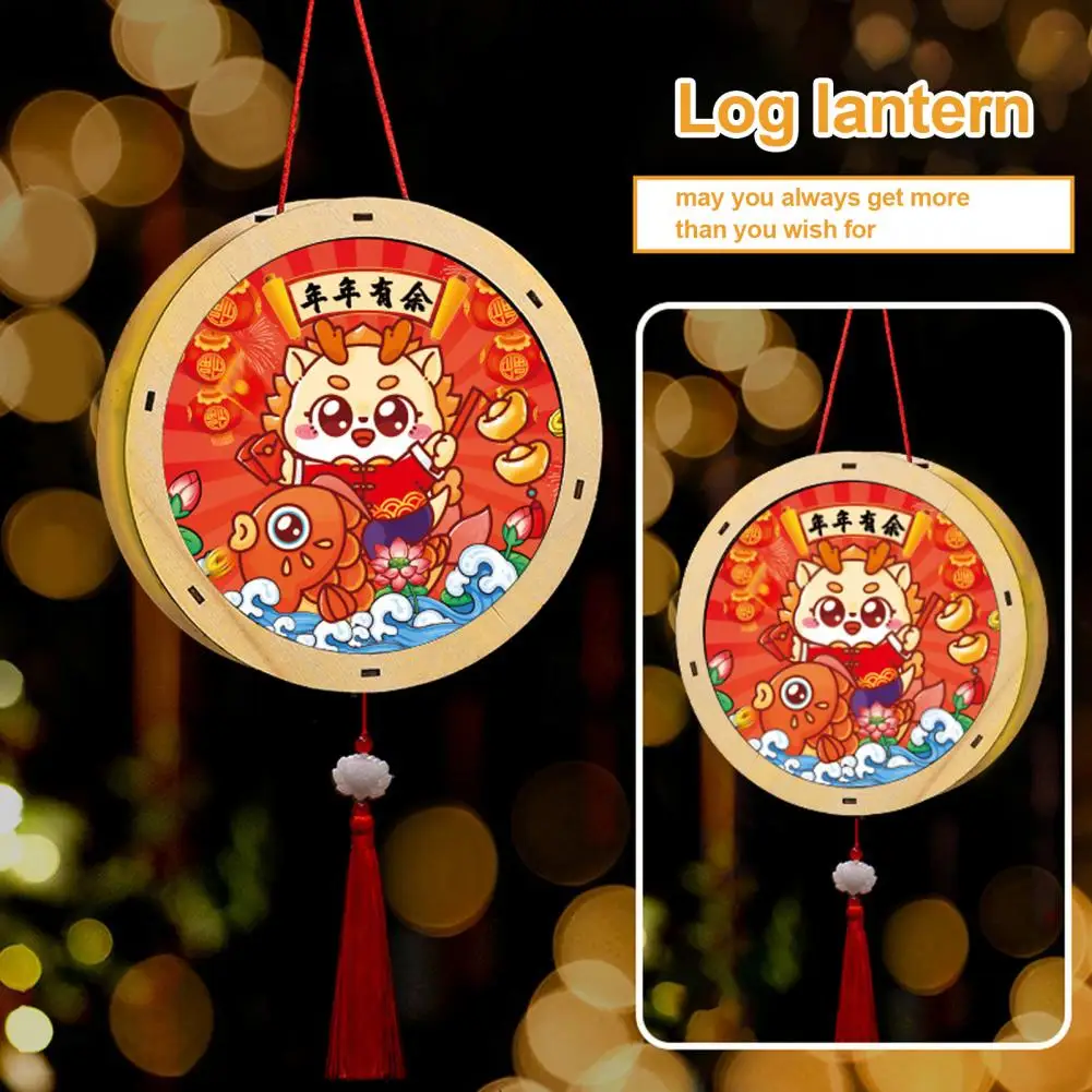 

Handmade Wood Lantern Dragon Wood Lantern with Tassels 2024 Year of Dragon Chinese New Year Spring Festival Decoration for Kids'