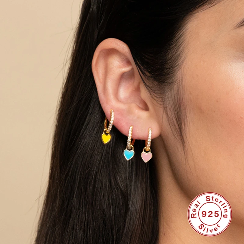 LENNIK 925 Sterling Silver Pendientes Ear Buckle Colorful Lover Heart Enamel Hoop Earring For Women Fashion Jewel Birthday Gifts 5