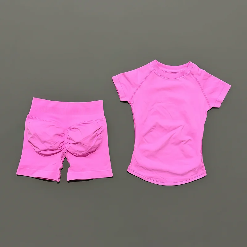 2 Pieces HISTELLO Sports Sets Short Sleeve Seamless Yoga Fitness Set Women...