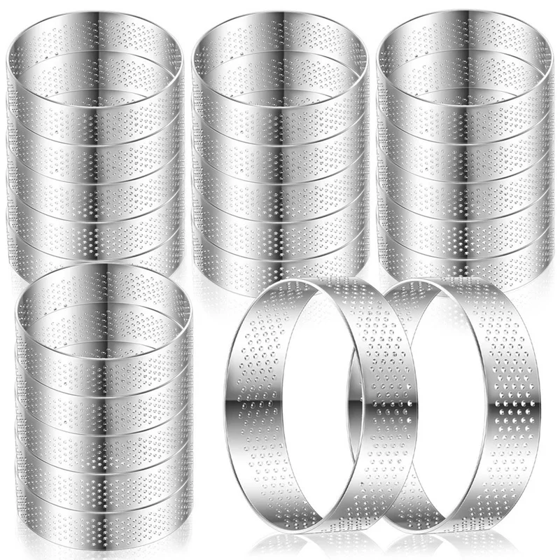 

20Pcs Perforated Tart Rings Round Tart Ring Stainless Steel Tart Rings For Dessert Mousse Home Food Making Tool Easy Install