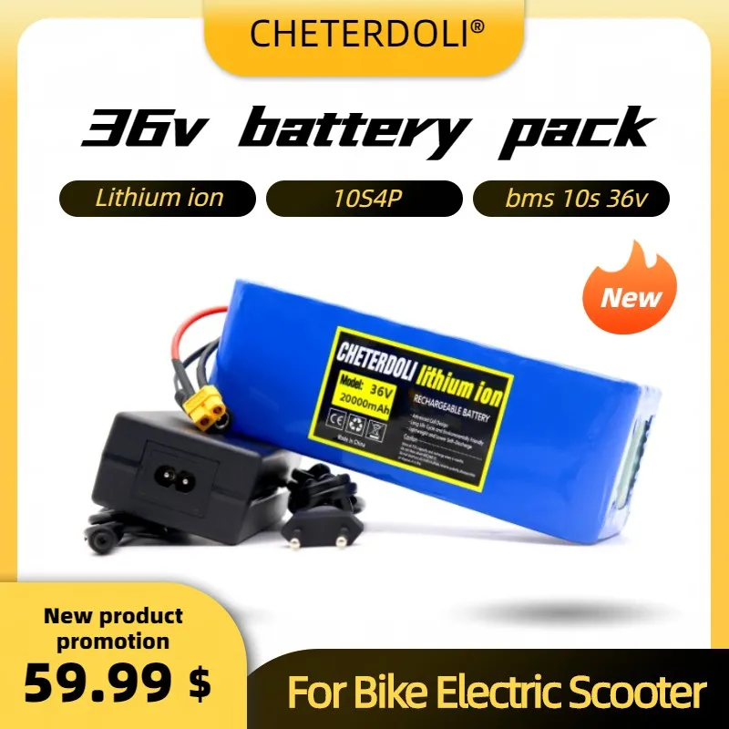 36V 20Ah Lithium Battery,20000mAh Electric Bike Battery,18650 10S3P Lithium  Battery Pack,With Built-in BMS And 42V 2A Charger,for 350W 500W 750W Motor