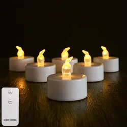 Remote - Controlled Flameless LED Tea Light Candles - Flickering Realistic Glow, Battery Operated (12/24 Pack) (6 Pcs)