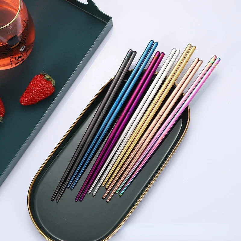 1 Pair 304 Stainless Steel Chinese Chopsticks Portable Non-slip Metal Chopsticks Food Sticks for Sushi Sticks Kitchen Tableware