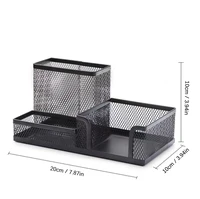 Deli Metal Mesh Square Pen Holder Multi-functional Three Grid Desktop Storage Box Simple Office Supplies for Business 5