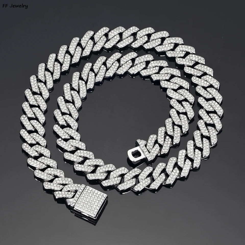 El Hip Hop Miami Frenar La Cadena De Cubana De Los Hombr Con Helado De Bling Macho De La Cadena Collares Collar De Color Plata Enlace Rapero Hombres Joyas Yssoouinrg