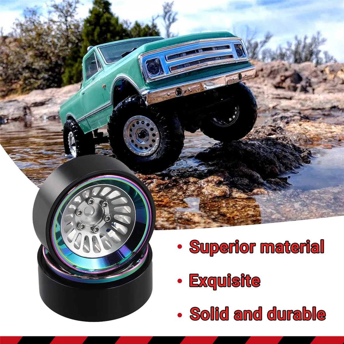 TREAL 1.9" Beadlock RC Wheels (4) - Blue, 12mm Hex For Axial SCX10, TRX4, 1:10 Scale Crawler