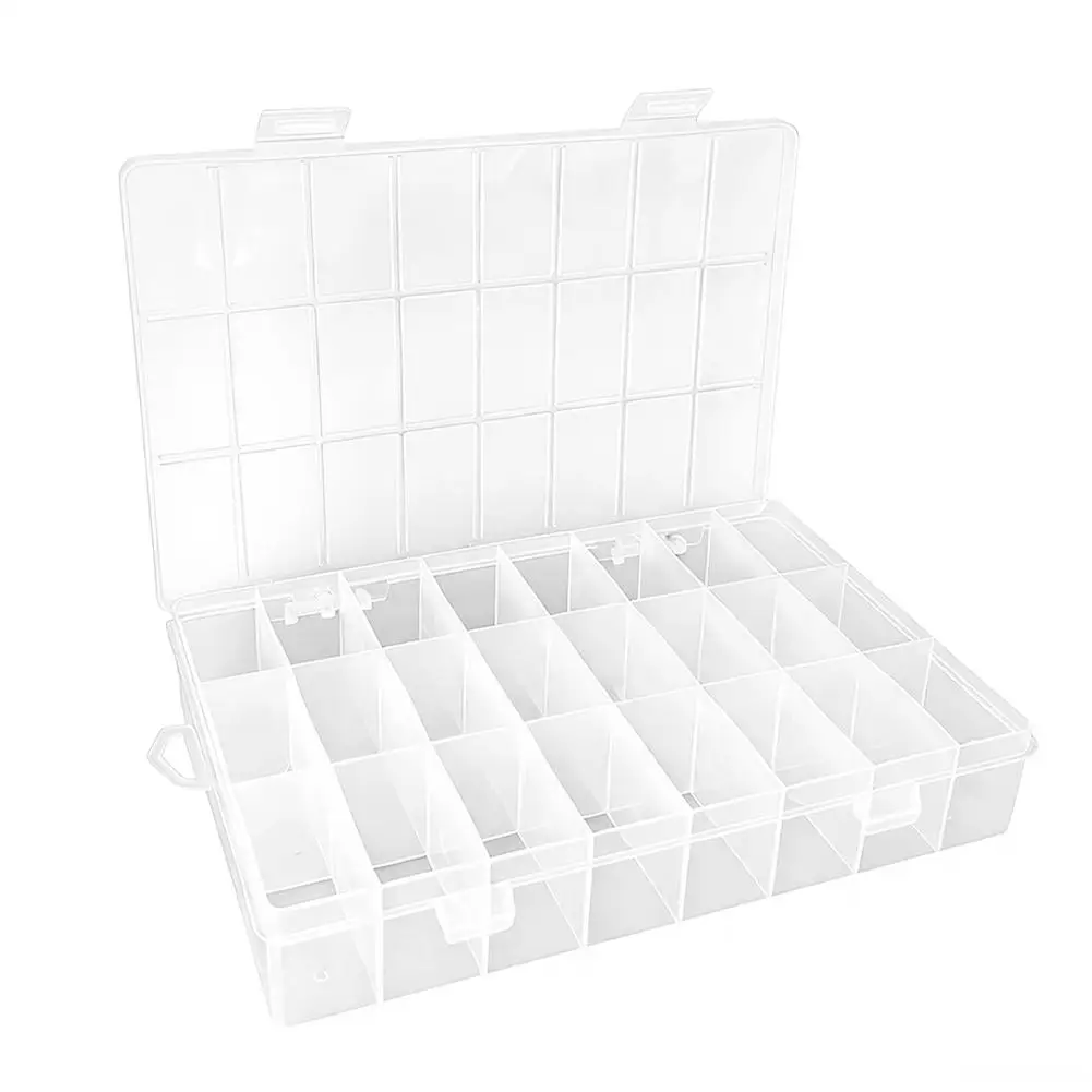 Caja Organizadora de Plástico Transparente con 24 Compartimentos Fijos para Joyería, Cuentas, Manualidades, Tornillos y Componentes