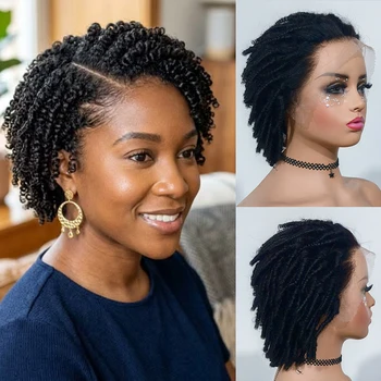 Parrucche Frontali in Pizzo HD 13x4 con Capelli Umani Vergini al 100% Afro Twist, Senza Colla, Stile Burmese Braid Ricci, Pronte all'Uso