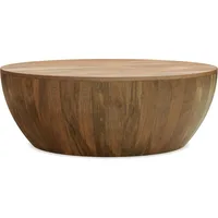 Solid Mango Wood Modern Industrial 34 Inch Wide Drum Coffee Table in Natural, Fully Assembled 1