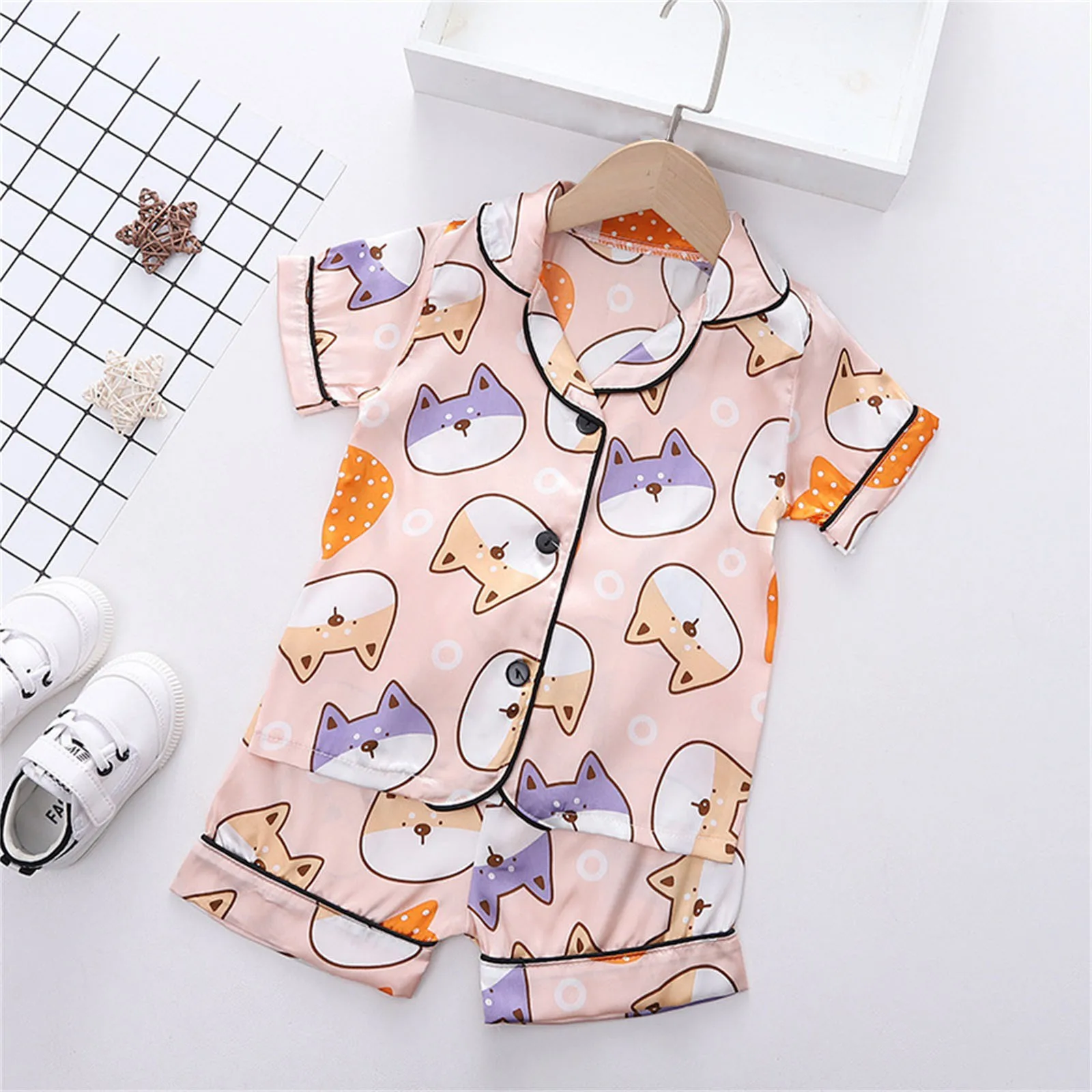 

Toddler Girls Silk Satin Pajamas Sets Cartoon Kids Boys Pyjamas Baby Sleepwear Suit Girl Casual Home Wear Clothes Boy Loungewear