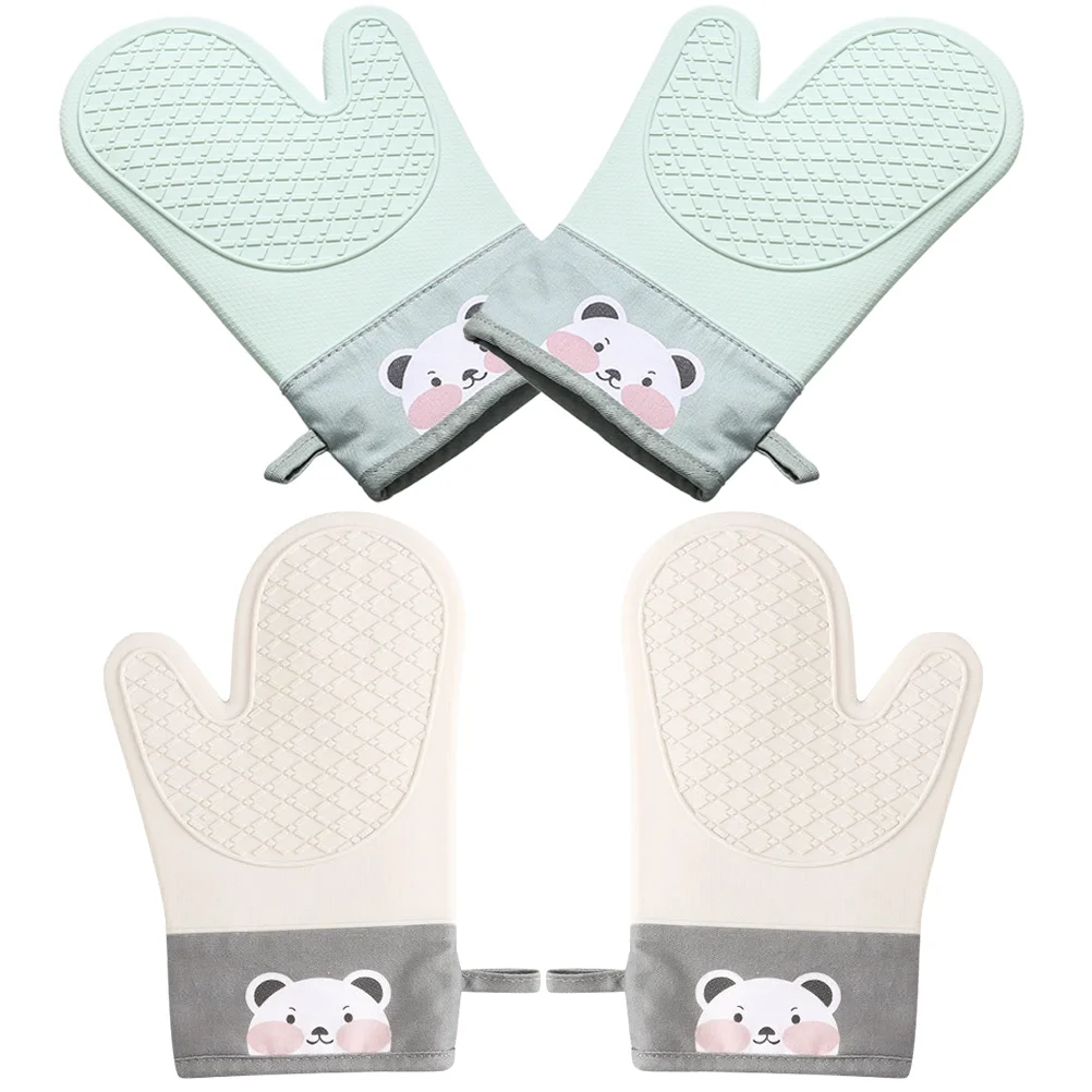 

2 Pcs High Temperature Resistance Insulated Thick Gloves Oven Mitt Cotton Heat Resistant
