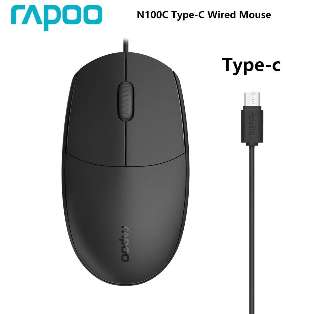Mouse Cablato Originale Rapoo N100C Type-C Per Telefoni Cellulari, Tablet, Laptop, Per Samsung Apple Xiaomi Huawei Mac Office Mouse