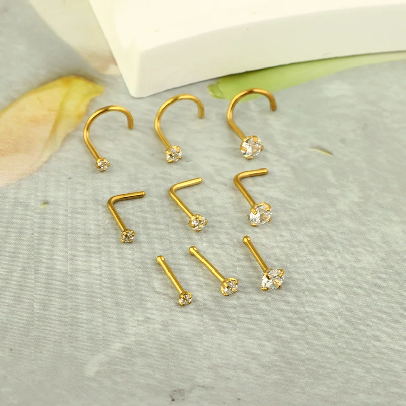 100Pcs 20G Stainless Steel Nose Ring Hypoallergenic L-Shaped Studs for Men and Women Stylish Nose Piercing Jewelry Golden Screw