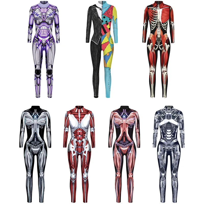 

Halloween Robot Jumpsuit Armor 3D Digital Printed Women's Role-playing Costume Sexy Cosplay Jumpsuit Halloween Catsuit Bodysuit