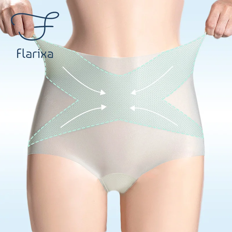 

Flarixa Ice Silk Seamless Panties Women Ultra Thin Belly Shaping Briefs With High Waist Tummy Control Pants Hip Lift Underwear