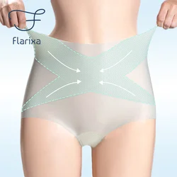 Flarixa Ice Silk Seamless Panties Women Ultra Thin Belly Shaping Briefs With High Waist Tummy Control Pants Hip Lift Underwear