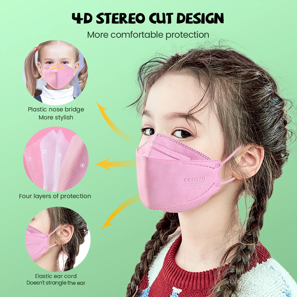 10-200pcs Mascarillas ffp2 children KN95 Face Masks 4 Layer Ply Non-wove Safe Filter Child mask 6-14 Years Kids Protective maske 4