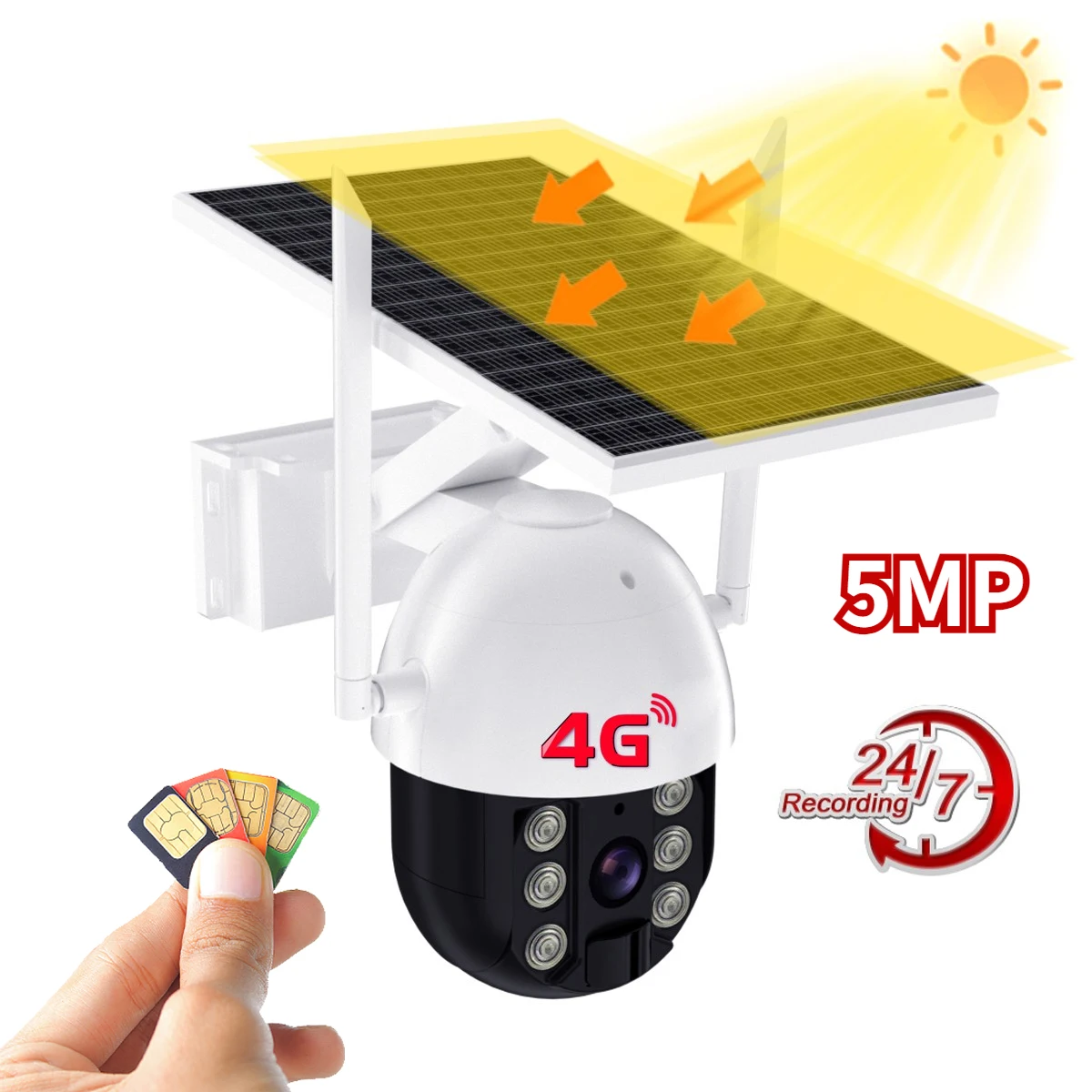 Outdoor 5mp / 4k Solar Camera 4g Sim Gsm 24/7 Hours Continuous