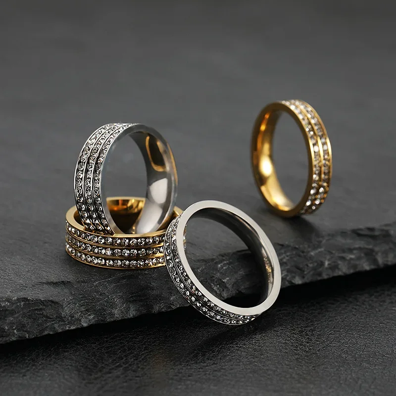 Fashion Jewelry New Single Double Row Starry Sky Square Zircon Crystal from Austrian Titanium Steel Couple Ring 5