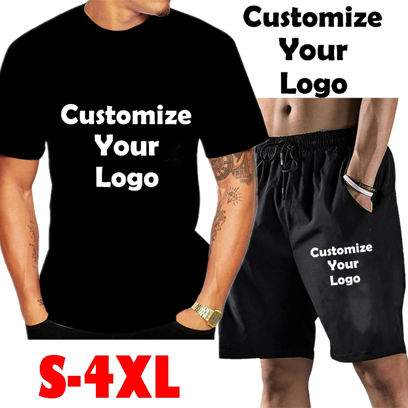 Customized New Summer Men's Fashion Sports Suit Cotton Print T-shirt Shorts Comfortable Short-sleeved Shorts 6 Colors