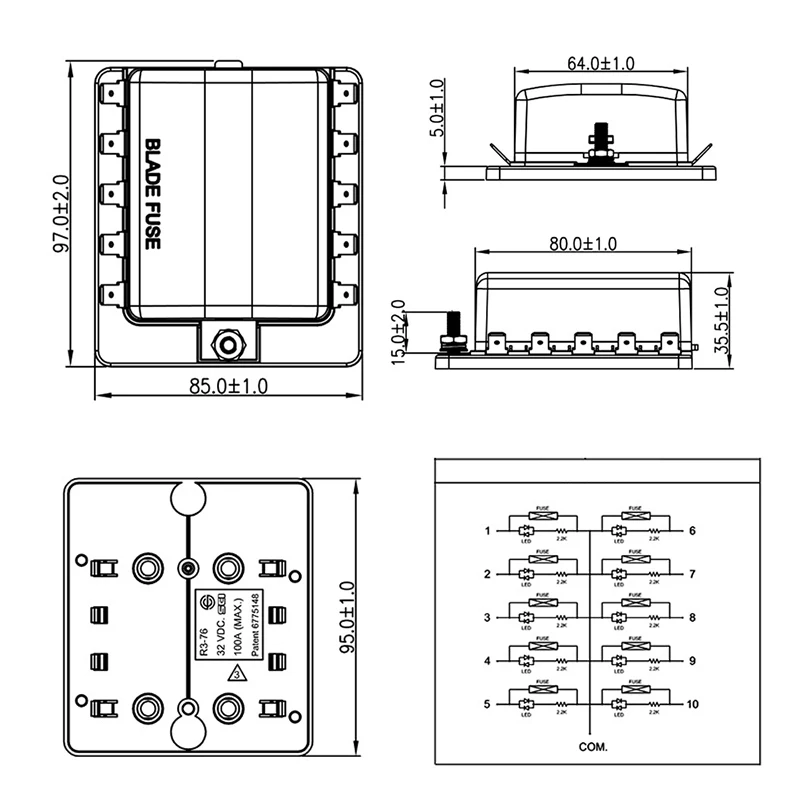 10 Ways 6 Ways Blade Fuse Box Holder with LED Warning Light for Car Boat Marine Trike 12V 24V M size
