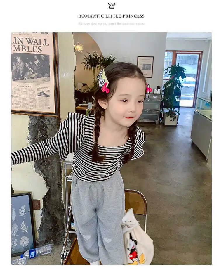 

Spring & Autumn Children Girls New Cotton Striped T-Shirt Long Sleeve Pullovers All-Match Bottoming Shirt Soft Clothes 2-8 Years