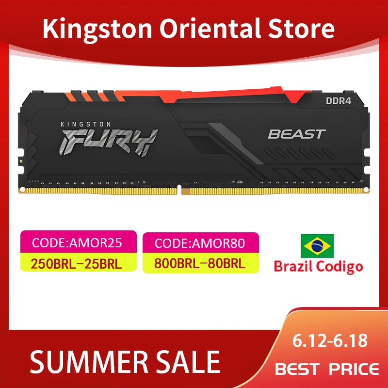 

Kingston HyperX FURY DDR4 RGB Memory 2666MHz 3200MHz DDR4 CL15 1.2V DIMM 8GB 16GB Memoria Ram for Desktop