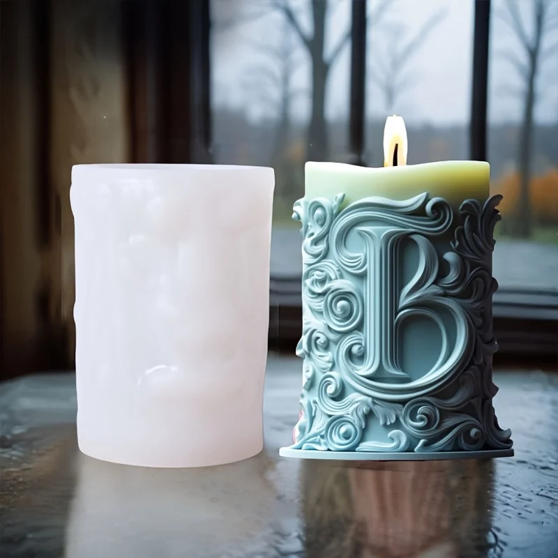 English letter pattern relief cylinder candle silicone mould lace flower cylinder resin mold wavy concrete gypsum molds