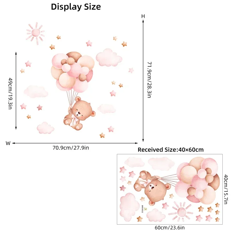 Wall Stickers Cartoon Cute Bear Balloon for Kids Room Living Room Baby Bedroom Decoration