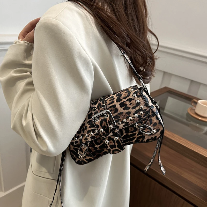 Women's Pink Crescent Shoulder Bag - PU Leather with Rivet Accents, Trendy Y2K Style