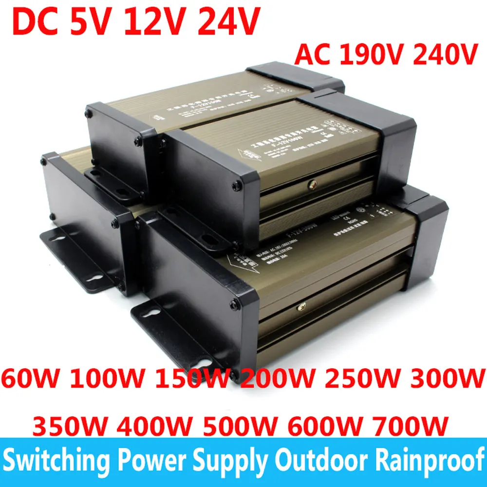 12 V Volt Power Supply Outdoor Rainproof AC 220V TO DC 5V 12V 24V Lighting Transformers 100W 200W 250W 300W 400W 500W 600W SMPS