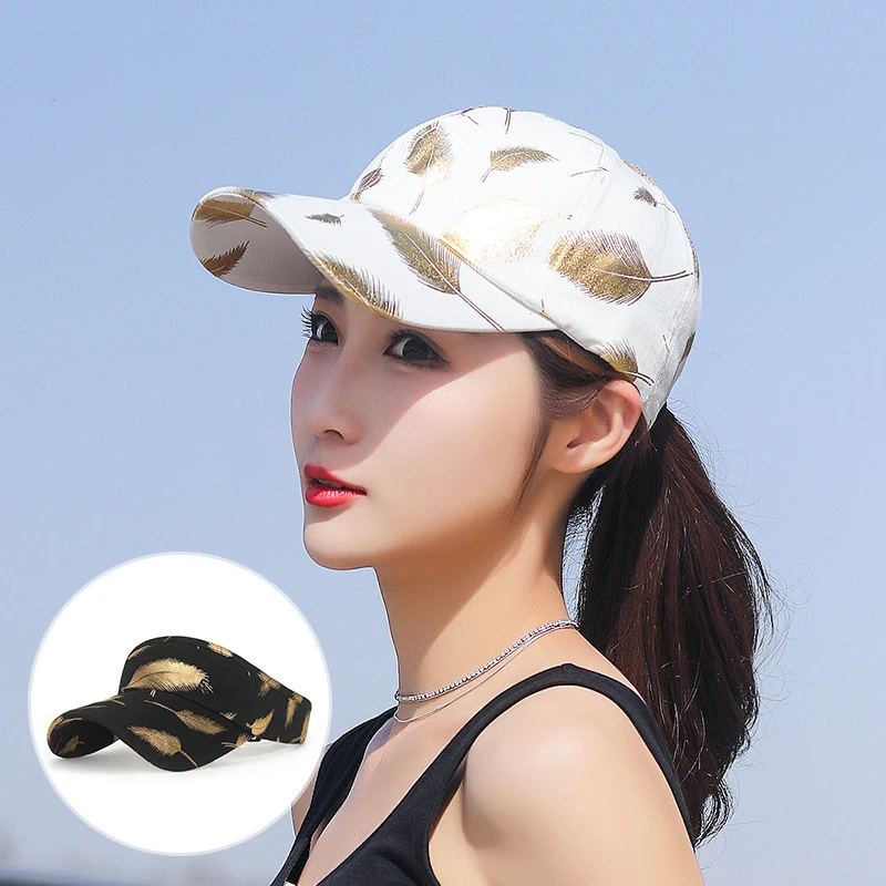 

New Fashion Big Size Men And Women Hot Gold Feather Sports Baseball Cap Leisure sun-shading Hollow Cap Outdoor Fishing Sun Hat